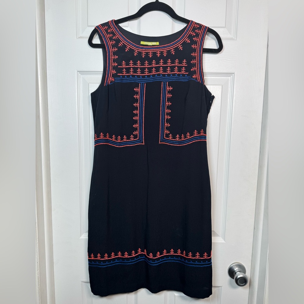 Gianni Bini Black Embroidered Mini Dress Boho Sleeveless Size M - Picture 1 of 6